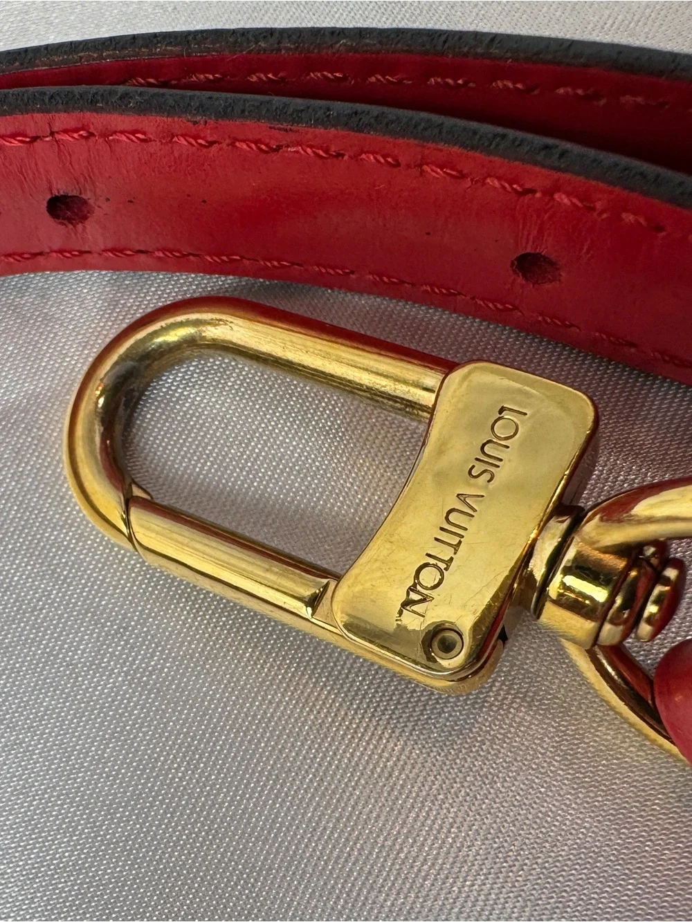 Louis Vuitton Red Leather Adjustable Strap with Gold Hardware